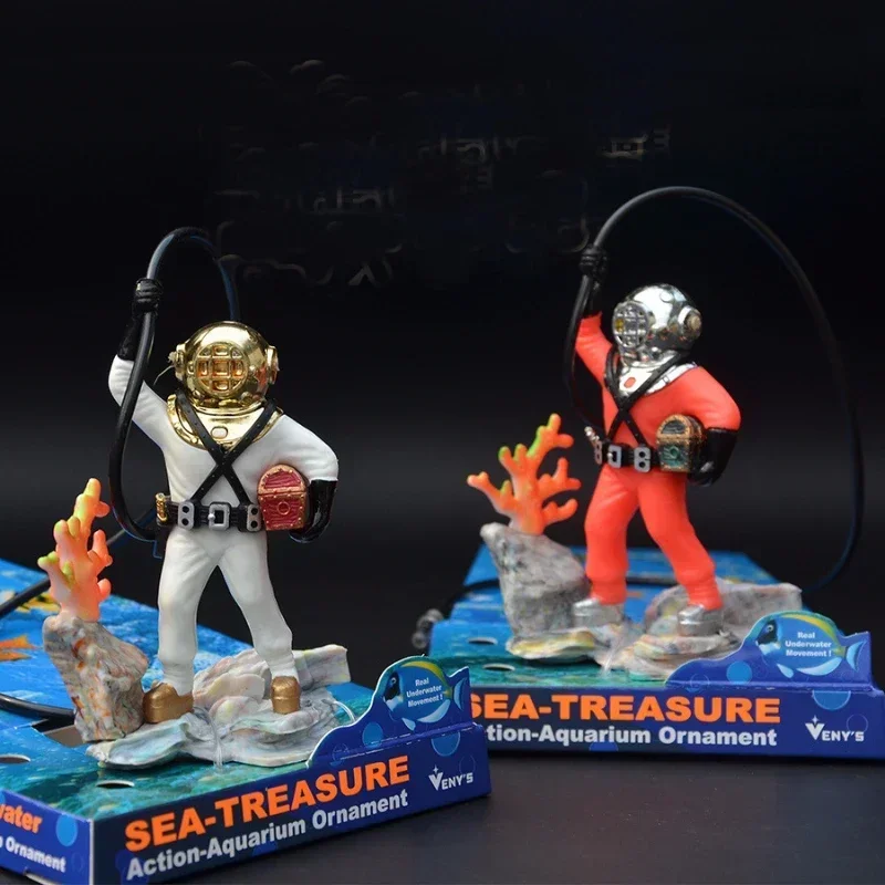Aquarium Landscaping decoration Fish Tank Waterscape Treasure Box Air drive Frogman Diver work with air pump accessories