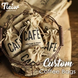 Custom Mini Burlap Coffee Bags For Weddings And Events-Rustic Coffee Bean Drawstring Sacks-Coffee Gift Pouches For Guest Favors