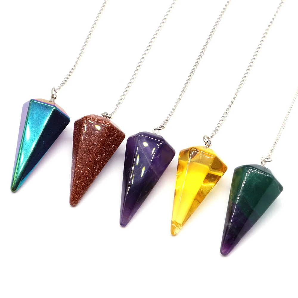 Natural Stone Quartz Agates Pendant Reiki Healing Crystal Cone Amethyst Charm Gems Pendulum Chakra Wicca For Divination Dowsing