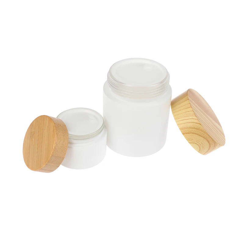 Mini Refillable Frosted Glass Jar with Wood Cap Cosmetic Subpackage Container for Face Cream Lipstick Balm 5g-200g