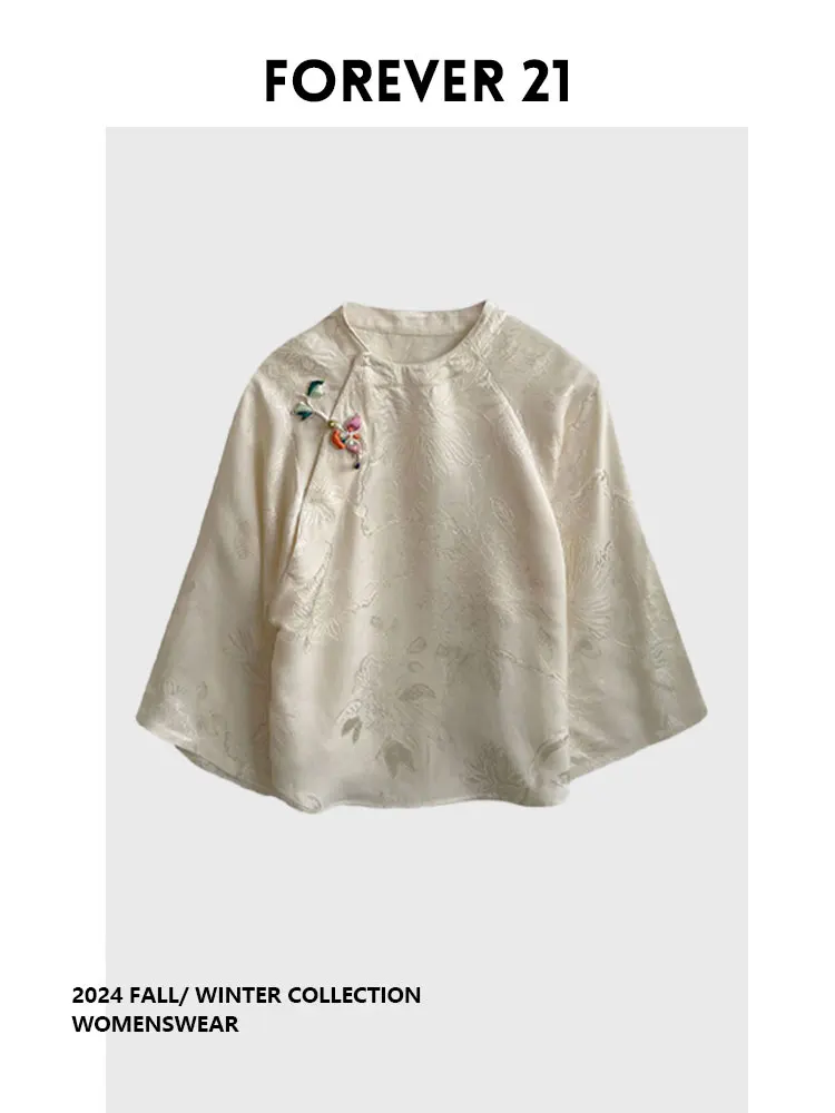 

Женская свободная рубашка Forever 2 в китайском стиле с вышивкой, новая, в стиле ретро, с длинным рукавом, приталенная, для повседневной носки