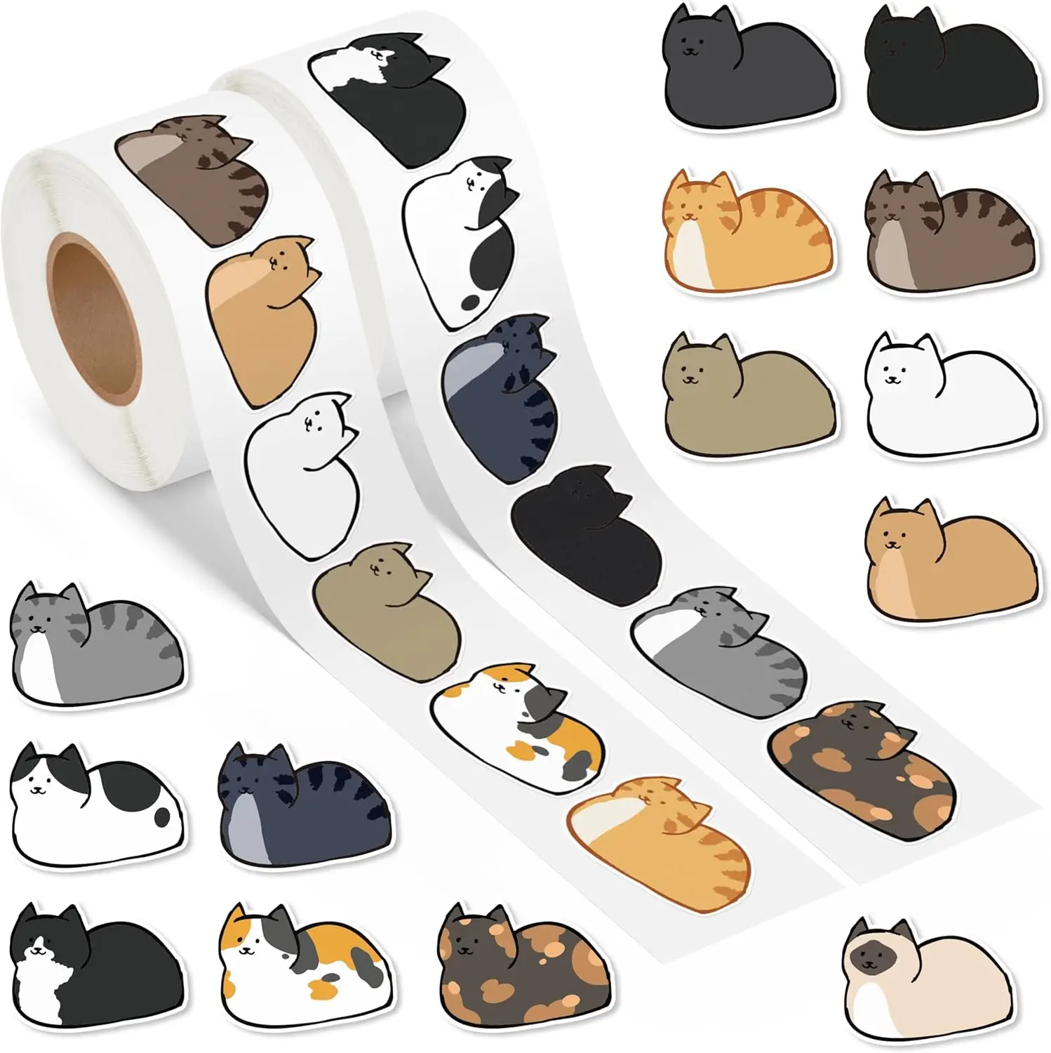 500 قطعة من ملصقات القطط العلوية، 1 لفات من شارات الفينيل المقاومة للماء على شكل قطة كرتونية، حزمة ملصقات لطيفة لأجهزة الكمبيوتر المحمولة وزجاجات المياه وأعياد الميلاد #1
