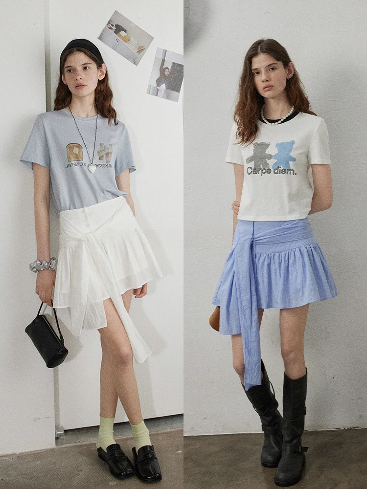 

Lofi Choose High Waist Pleated Skirt Women's Summer New Style Design Sense Bow Tie Half Skirt Slimming Gauze Skirt