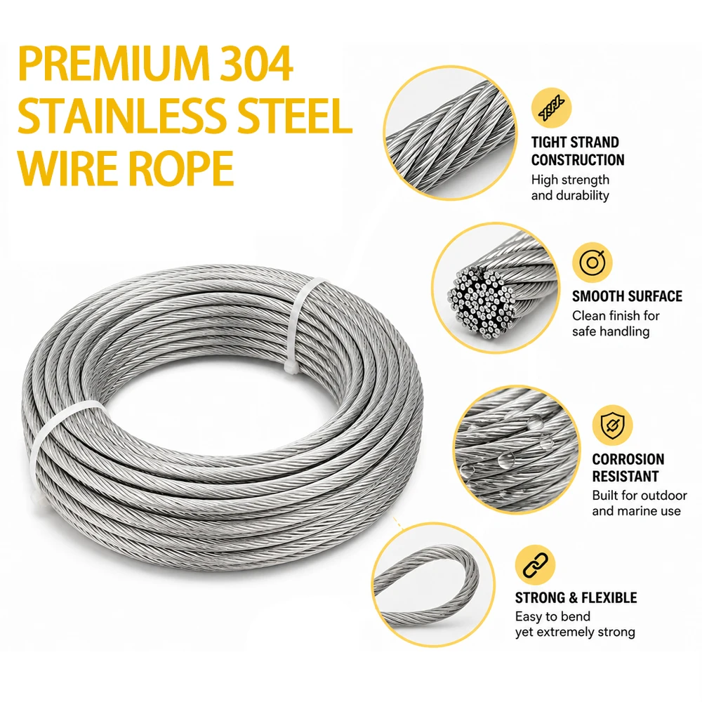 5-100M 304 Edelstahl-Weichdrahtseil Ohne PVC-Ummantelung Durchmesser 1/1,2/1,3/1,5/2/3/4/5/6mm Verwendbar als Wäscheleine – Detail 2