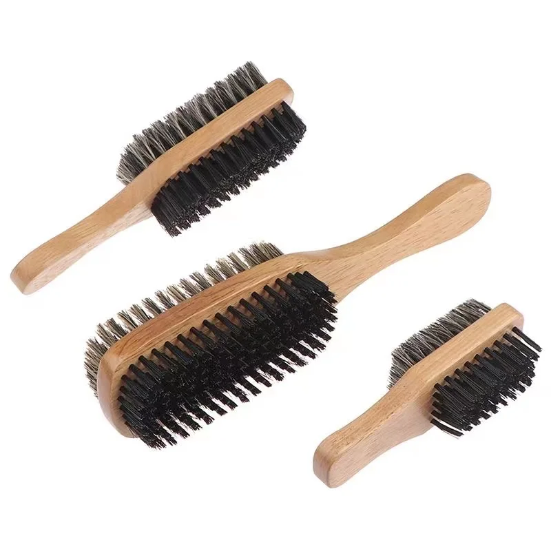 Different Sizes Bristle Hair Brush Natural Wooden Wave Brush For Male Beard Hairbrush Dual-purpose Double-sided Beard Brush