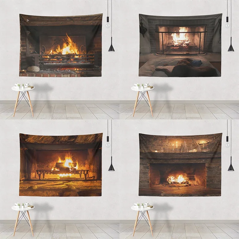 Christmas fireplace tapestry wall art decoration background cloth suitable for living room bedroom dormitory home