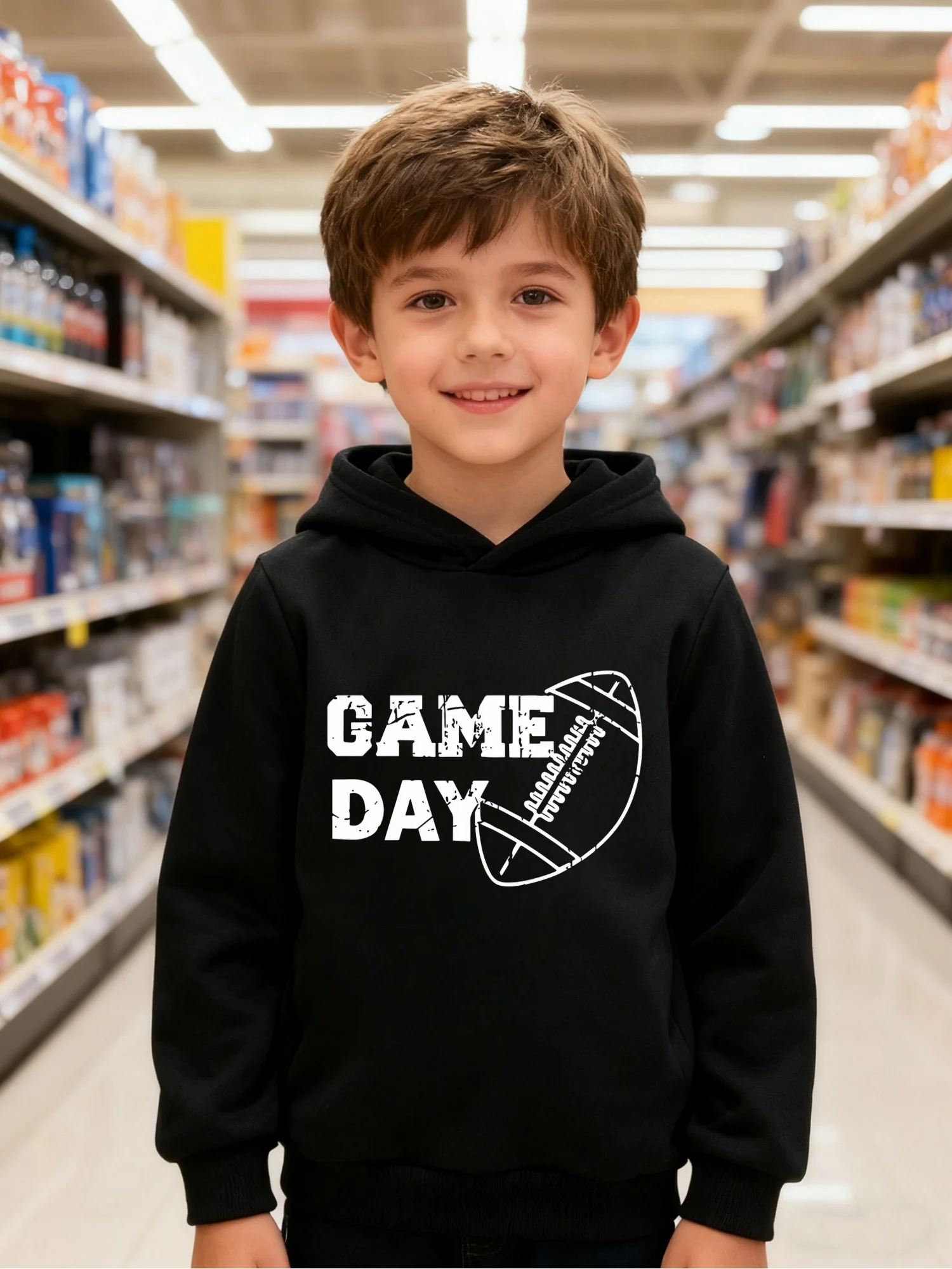 

Rugby and match day letter printed children's casual hoodie, autumn and winter sports shirt