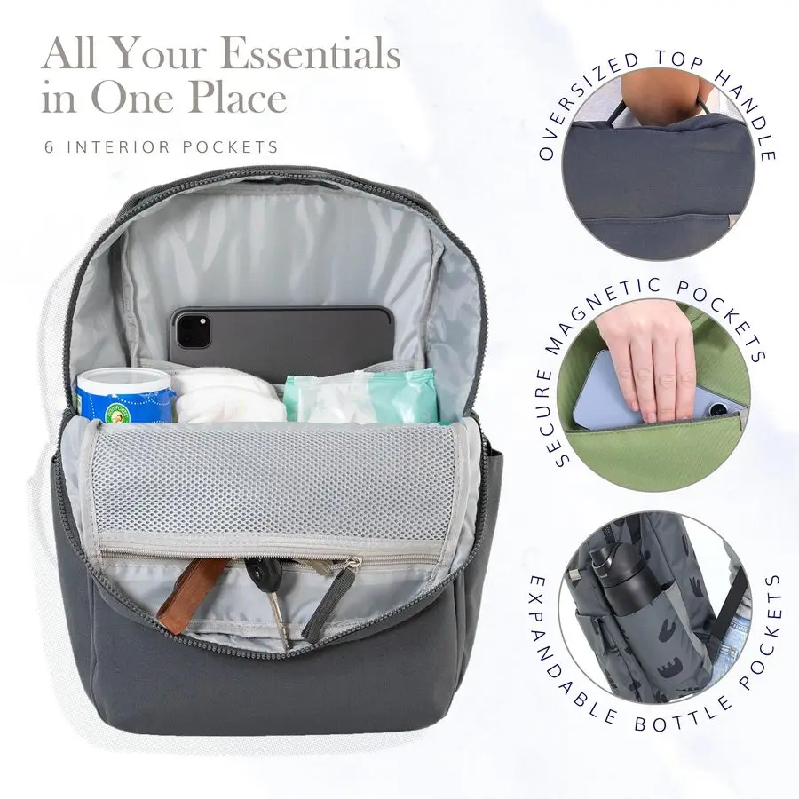 ROVR Roo Lightweight 1 LB Diaper Bag Backpack 11 organizational pockets Durable amp WaterResistant Charcoal Doodle