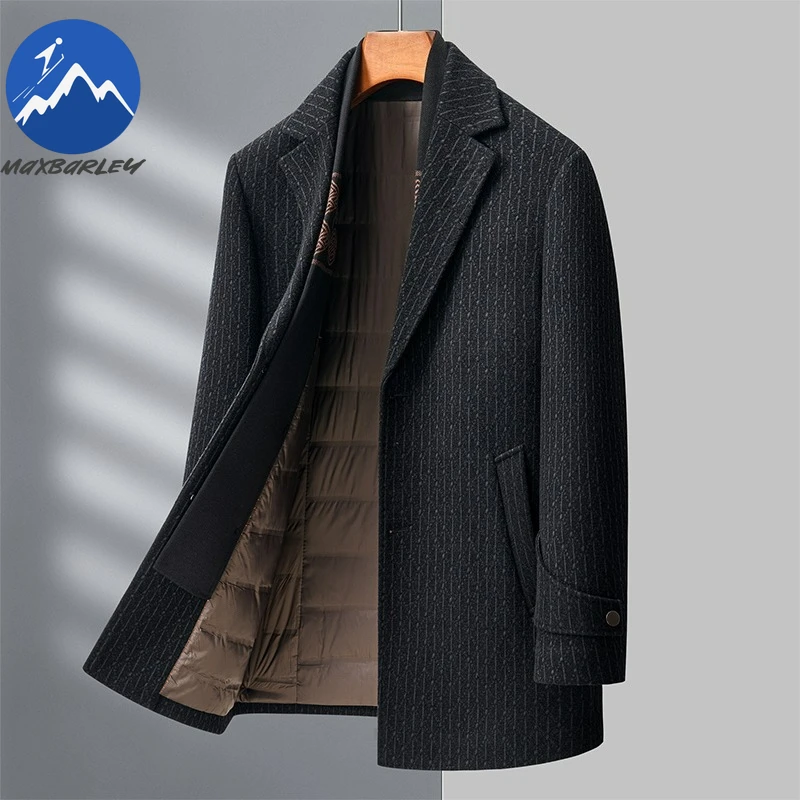 

Maxbarley Men Wool Jacket Premium Outdoor Work Thickened Warm Parka Casual Business Lightweight Winter Long Wool Blends Coat