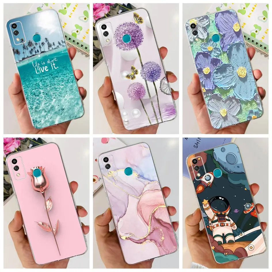 For Cover Honor 9X Lite Phone Case New Fashion Flower Marble Transparent Silicone Soft Back Cover For Honor9X Lite JSN-L21 Coque