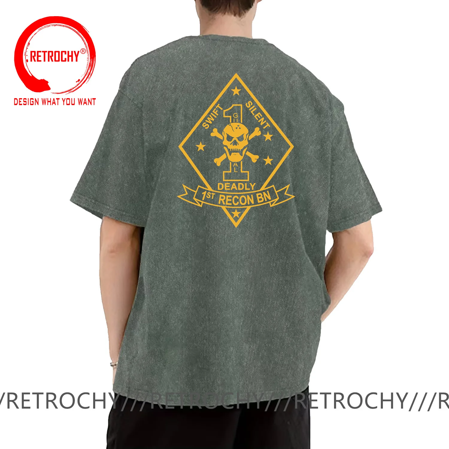 Trendy Fashion Tee Shirt US Marine 1st Recon BN T Shirt Men Vintage Washed Cotton T Shirts Custom T-Shirt Men's Fashion Clothing