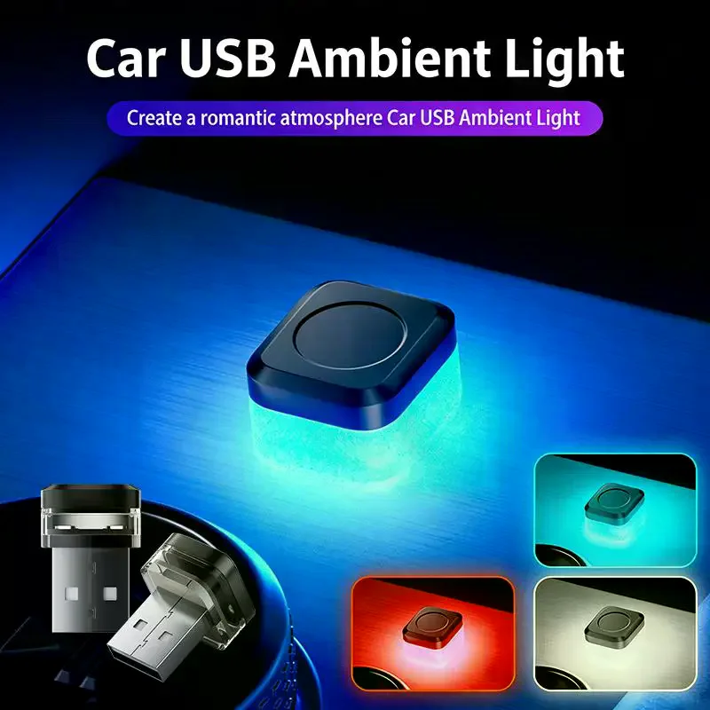 Car USB Ambient Lights Universal 2PCS LED Atmosphere Lamps Plug and Play Easy Installation for Interior Decoration Vehicles
