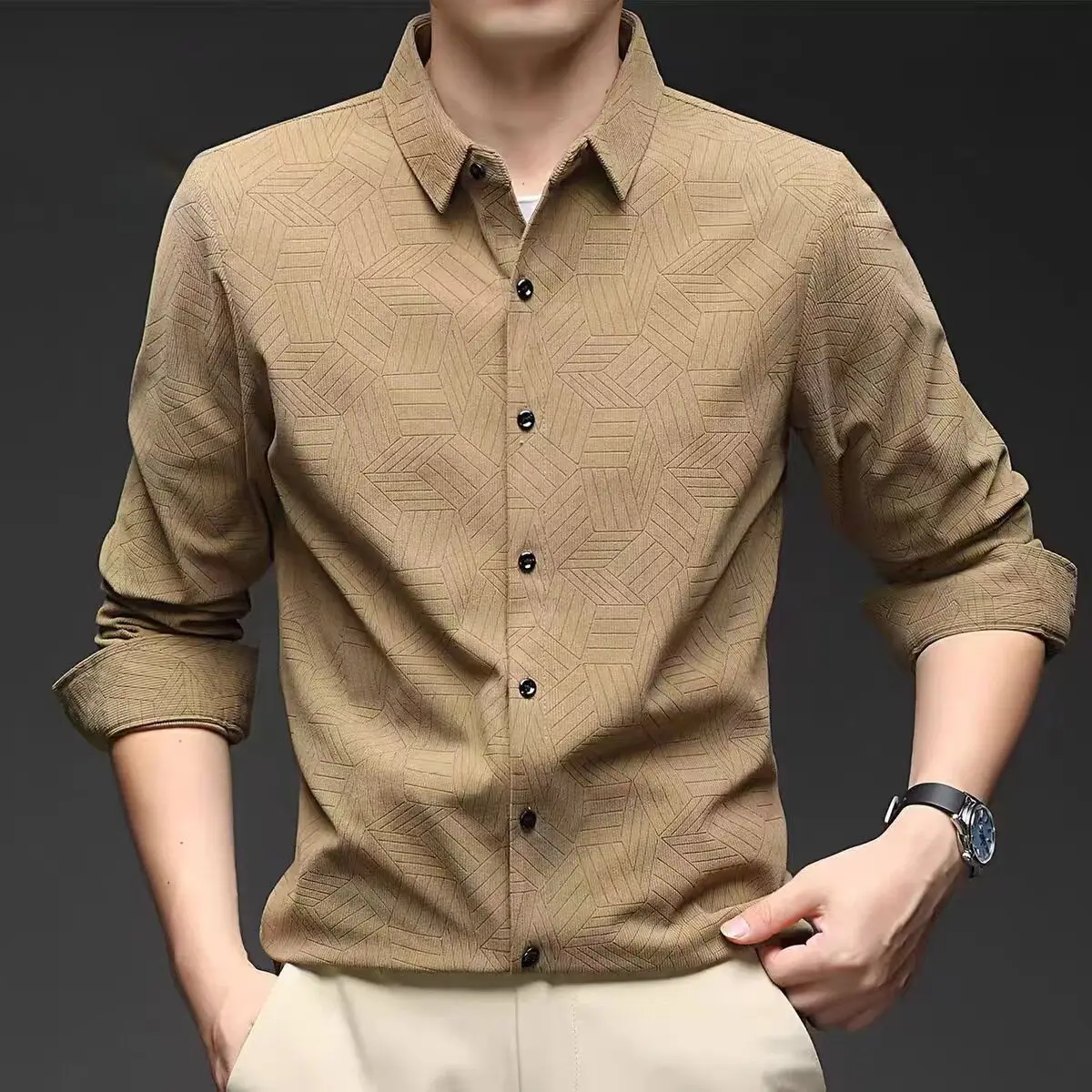 

American Style Long Sleeve Striped Casual Shirt Men's Spring Autumn Business High End No Ironing Required Fashionable Co...