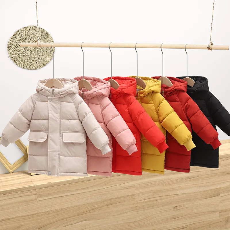 Winter children's clothing medium and long cotton clothing small hooded thickened jacket boys and girls