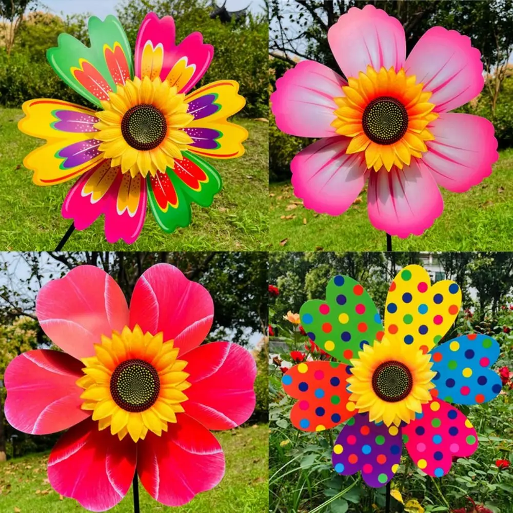 Mulino a vento girasole multistile Liucai punto d'onda palo in PVC in piedi prato fiore girandola diametro 36 cm girasole rotante