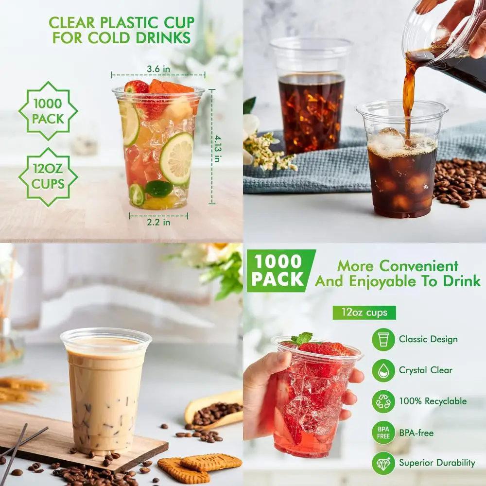 

Прозрачные пластиковые стаканчики на 12 унций, одноразовые, идеально подходят для ледяного кофе, смузи и холодных напитков.