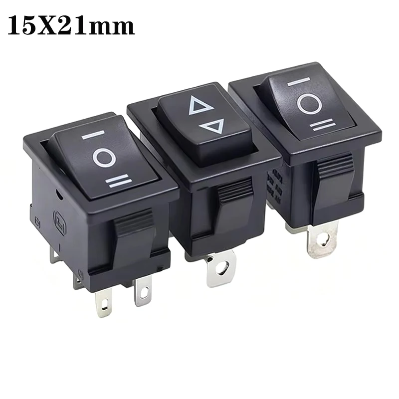15x21mm KCD1 Mini Rocker Switch ON/OFF/ON 3 Position 2PCS 3 Pin  6 Pin AC 250V/6A 125V/10A Black DPDT for Car Boat Marine