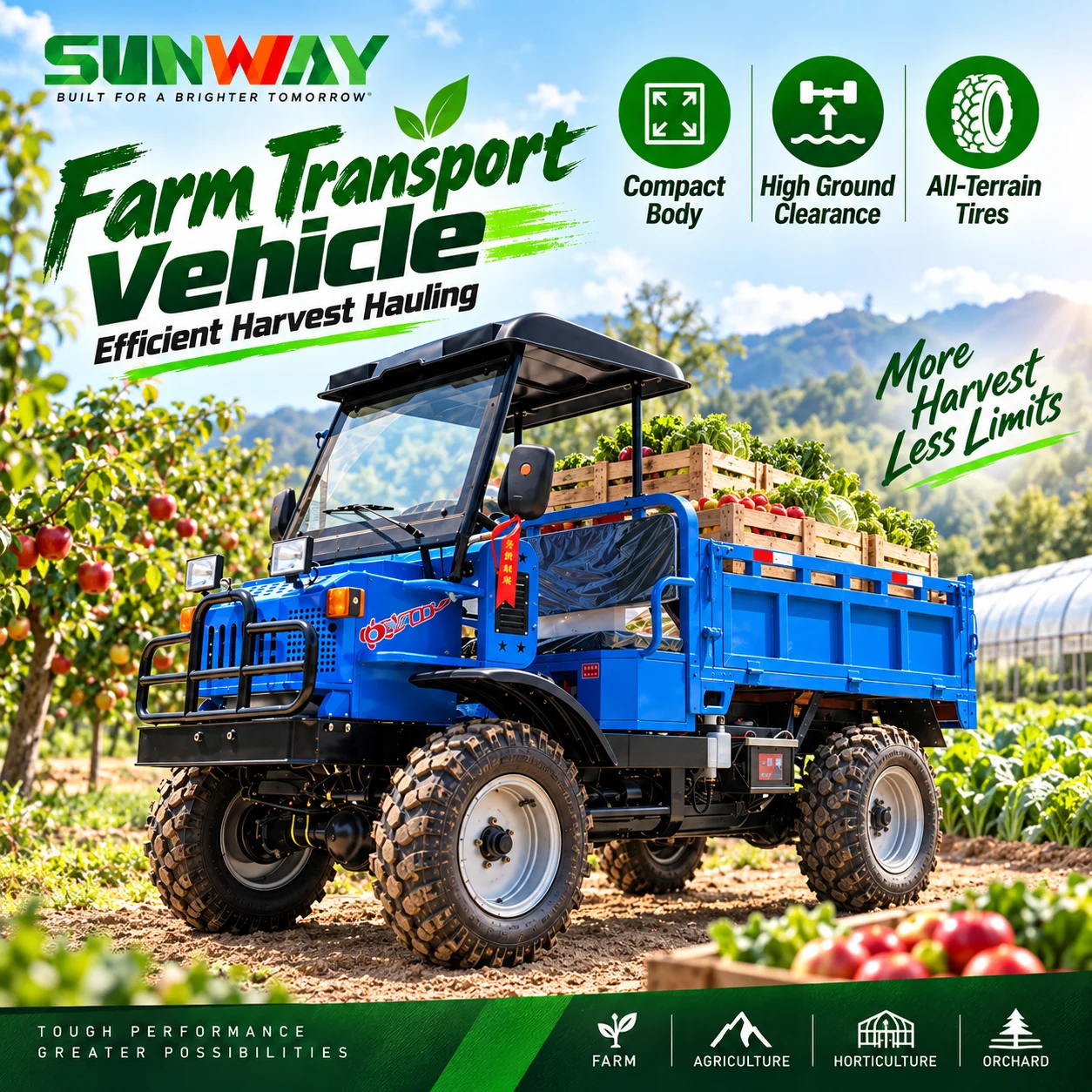 SWDT‑4WD2200 Agricultural Dump Truck 5F+1R Transmission Mechanical Steering Hydraulic Single Cylinder Self‑unloading Farm UTV