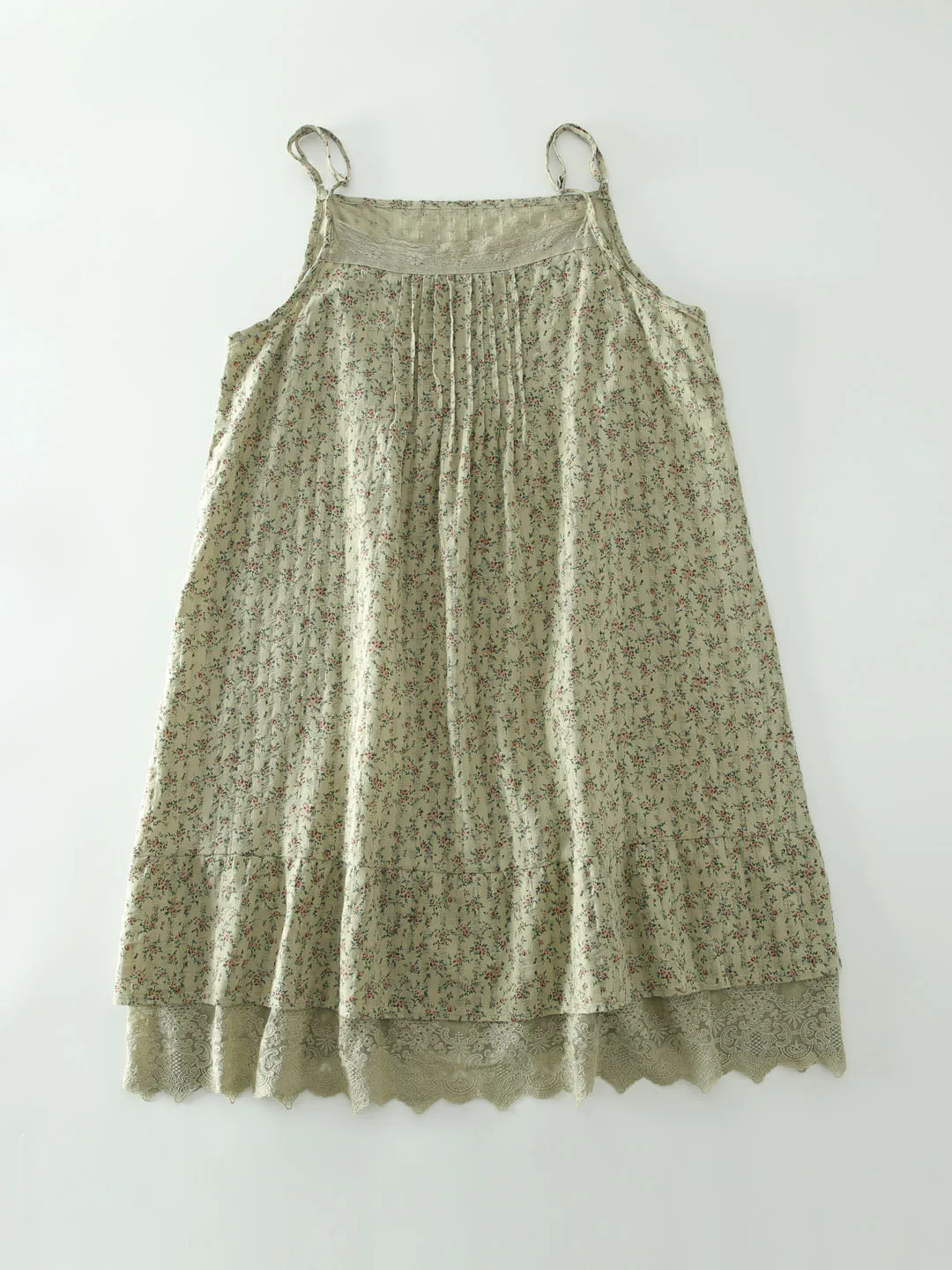 Vestido de Aodão com Estampa Floral Doce e Fresca, Alças com Babados, Estilo Versátil para Camadas, Detalhe em Renda para P...