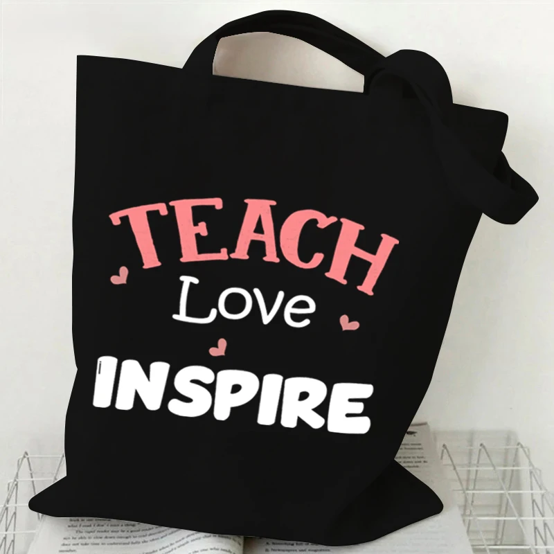 Teacher Life Graphics Women Canvas Shoulder Bag Leopard Print Letters Shopping Bag Teacher Best Gift Female Reusable Handbags