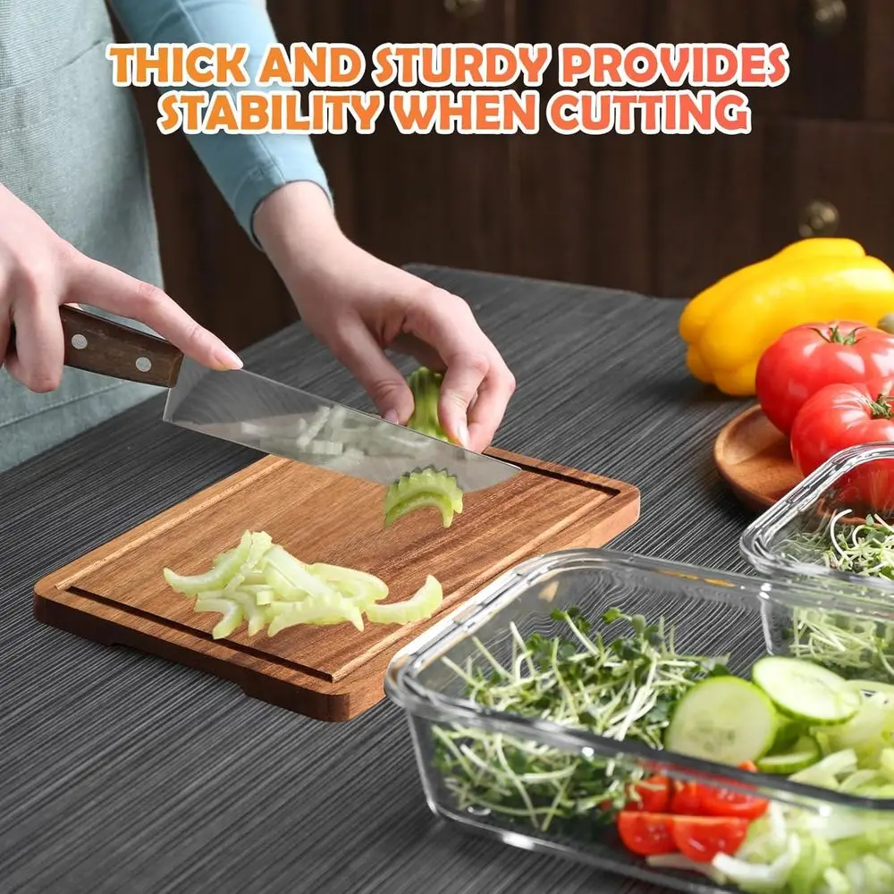ألواح تقطيع المطبخ من خشب السنط - 3 مقاسات مع أخاديد العصير ومقابض للحوم والخضروات والهدايا
