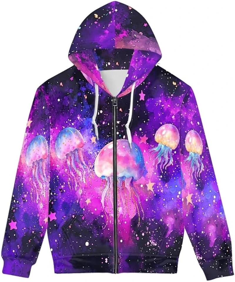 خمر ثلاثية الأبعاد مطبوعة الكرتون زهرة نمط قلنسوة بسحاب النساء الرجال بلايز عادية ربيع الخريف موضة المتضخم للجنسين بلوزات