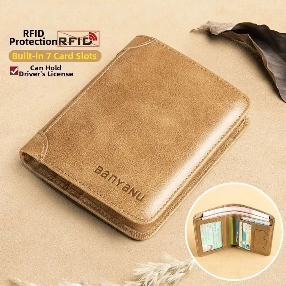 New PU Leather Men Wallet Thin Short RFID Blocking ID Credit Card Holder Multi-functional Vintage Bi-fold Wallet for Men Women
