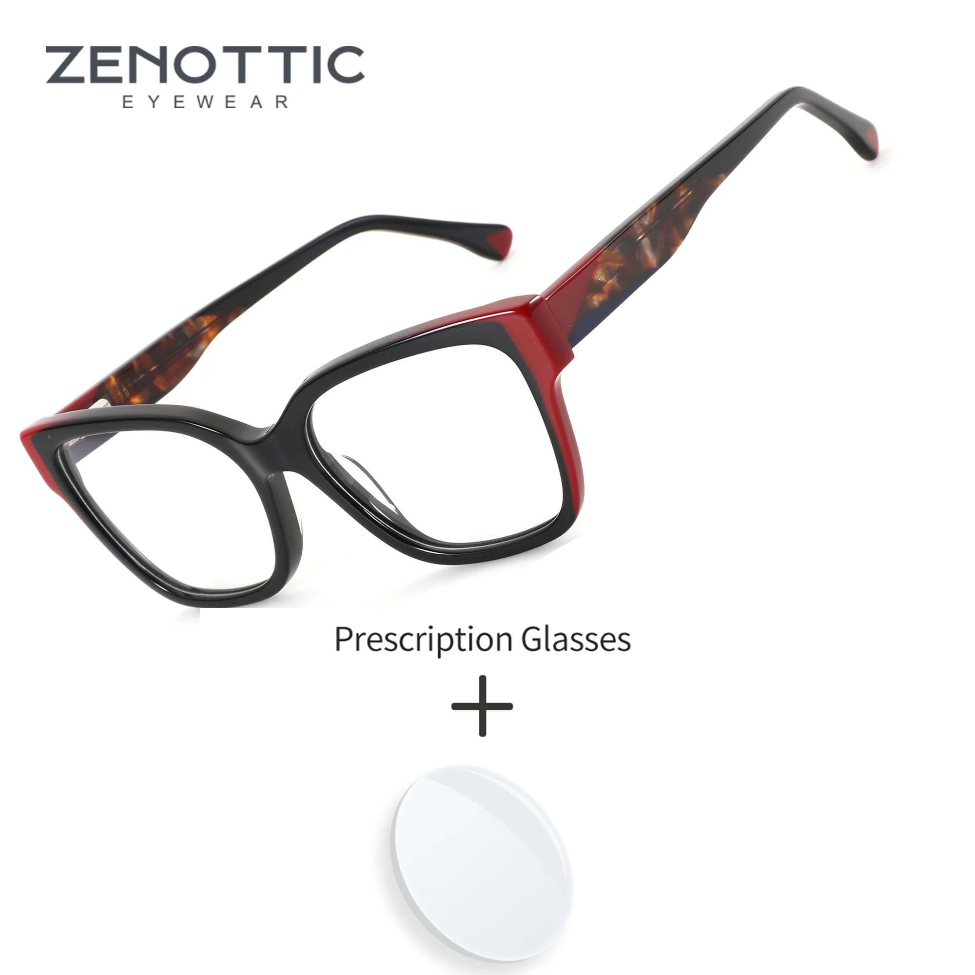 ZENOTTIC Handmade Acetate Square Progressive Lenses Woman Blue Light Blocking Photochromic Multifocal Prescription Eyewear
