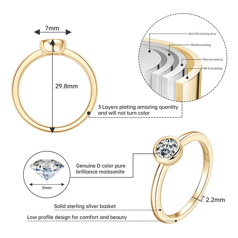0.5CT Moissanite 925 Silver Wedding Band Ring