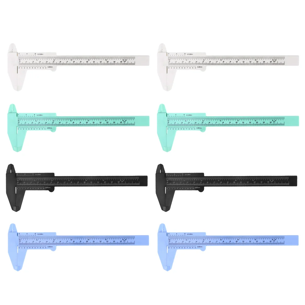 8Pcs Plastic Mini Caliper Metric Portable Sliding Pocket Caliper Ruler Gauge Micrometer Measuring Tool(White + Blue + Bl