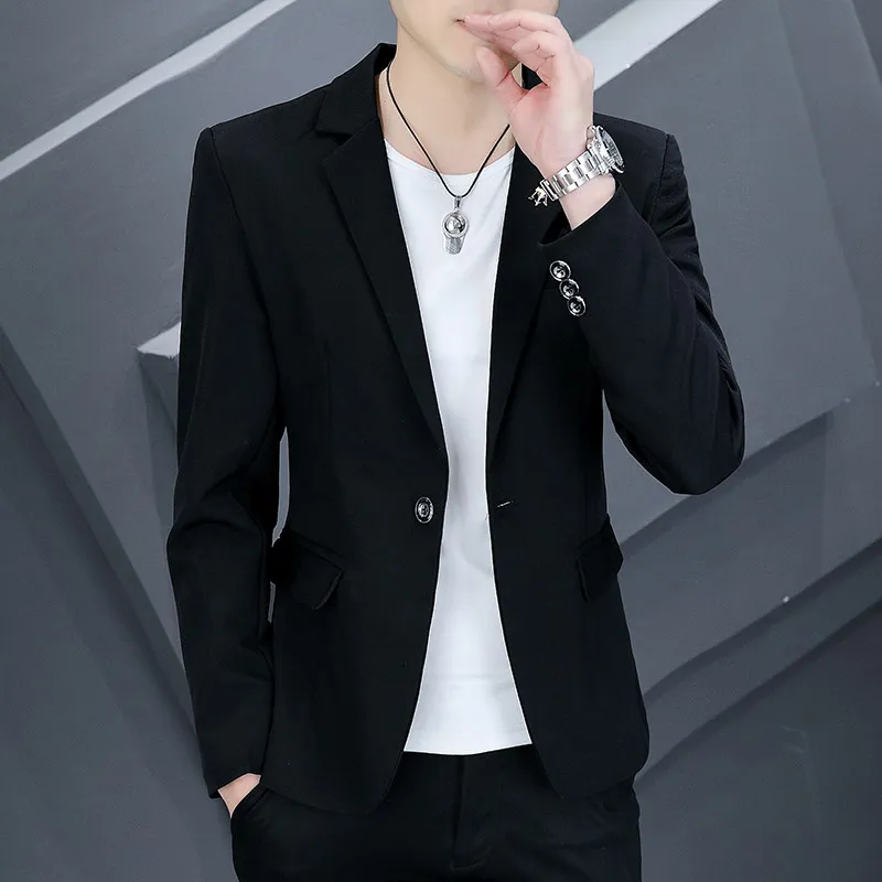 

Мужской повседневный костюм Slim Fit на весну и осень, модный молодежный тонкий однобортный топ из полиэфирного волокна, длинный свеч, чистый ...