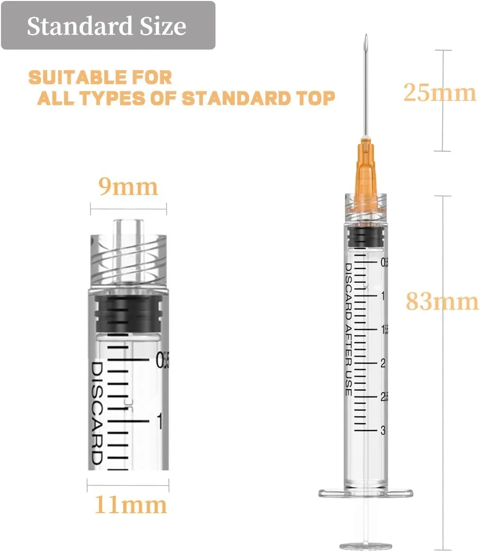 10/30/70pcs 3ml Luer Lock Syringe with 25G 1Inch Needle Disposable Liquid Transfer Tool Syringes for Lab Farm Pet Industrial Use