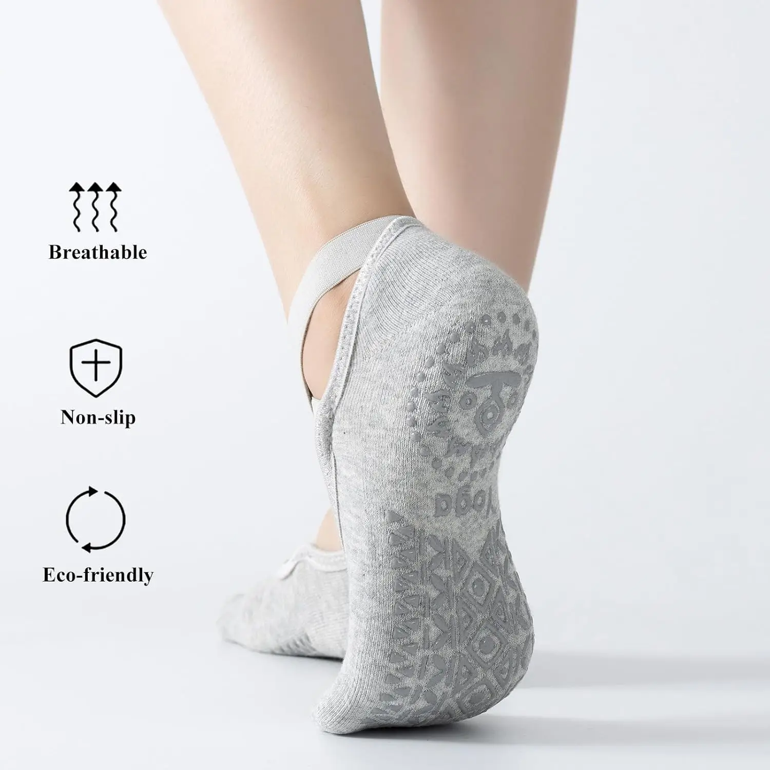 Yoga Socks for Women Non-Slip Grips Straps Bandage Cotton Sock Ideal for Pilates Pure Barre Ballet Dance Barefoot Workout