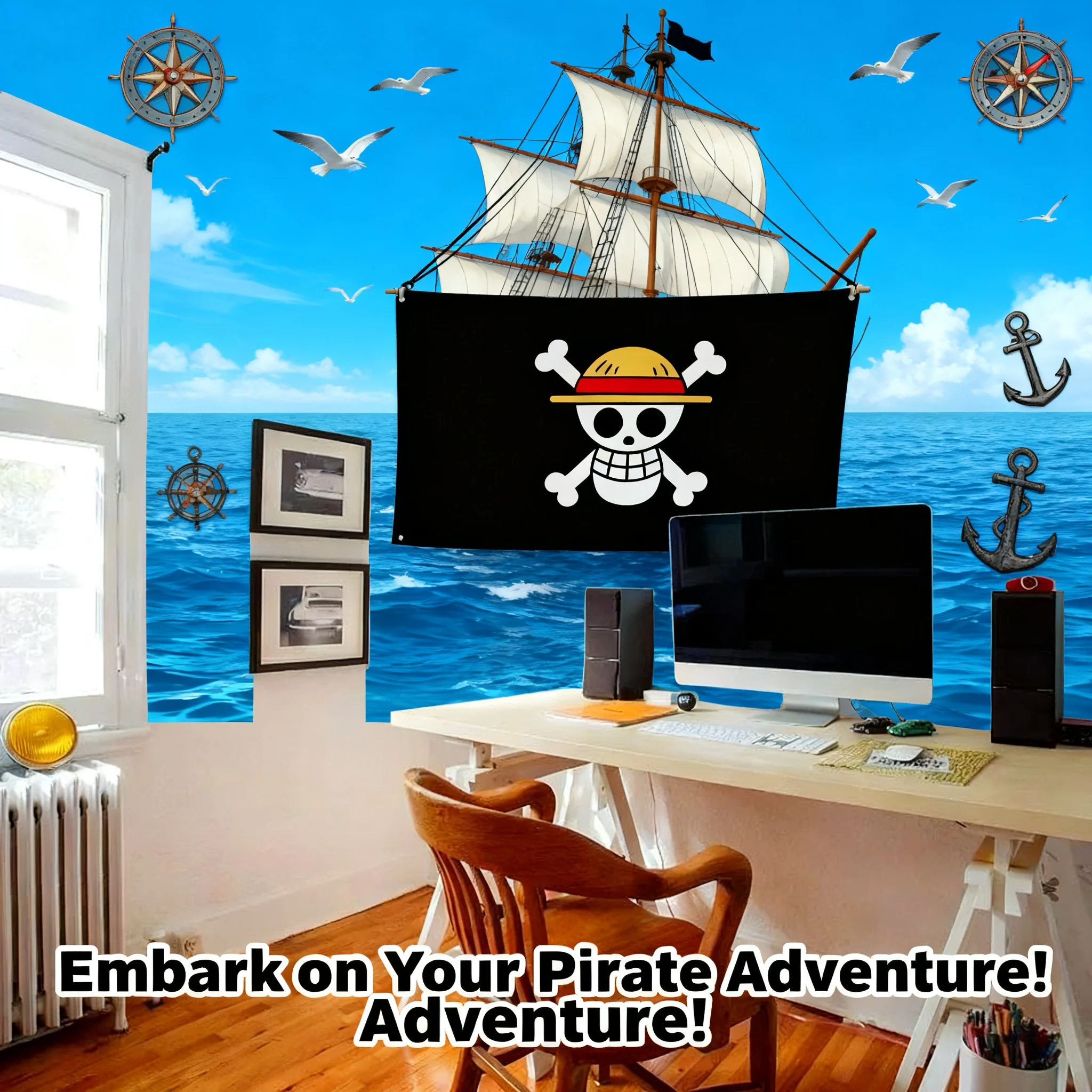 

One Piece Anime Luffy Straw Hat Pirates Skull Flag Banner Painting Wall Decor for Home Bedroom Boys Girls Children Toys Gift