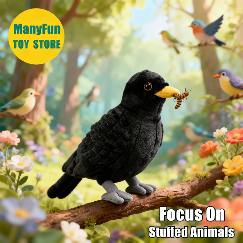 Peluche de Pájaro Realista Blackbird, Juguete de Peluche de Gorrion, Simulación de Pájaro, Muñeco de Animal Turdus Merula