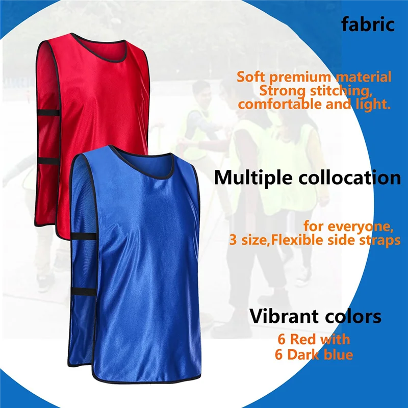 A69P-12 Pack Dodgeball Game Vests Soccer Practice Jerseys Training Vest For Adults For Indoor Outdoor Playground XL