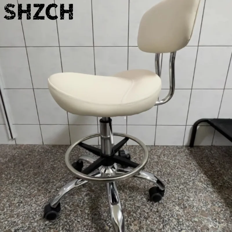 Ergonomic Leather Saddle Bar Stool with Swivel Seat Backrest And Roller Casters Adjustable Height for Home Kitchen Island Counte