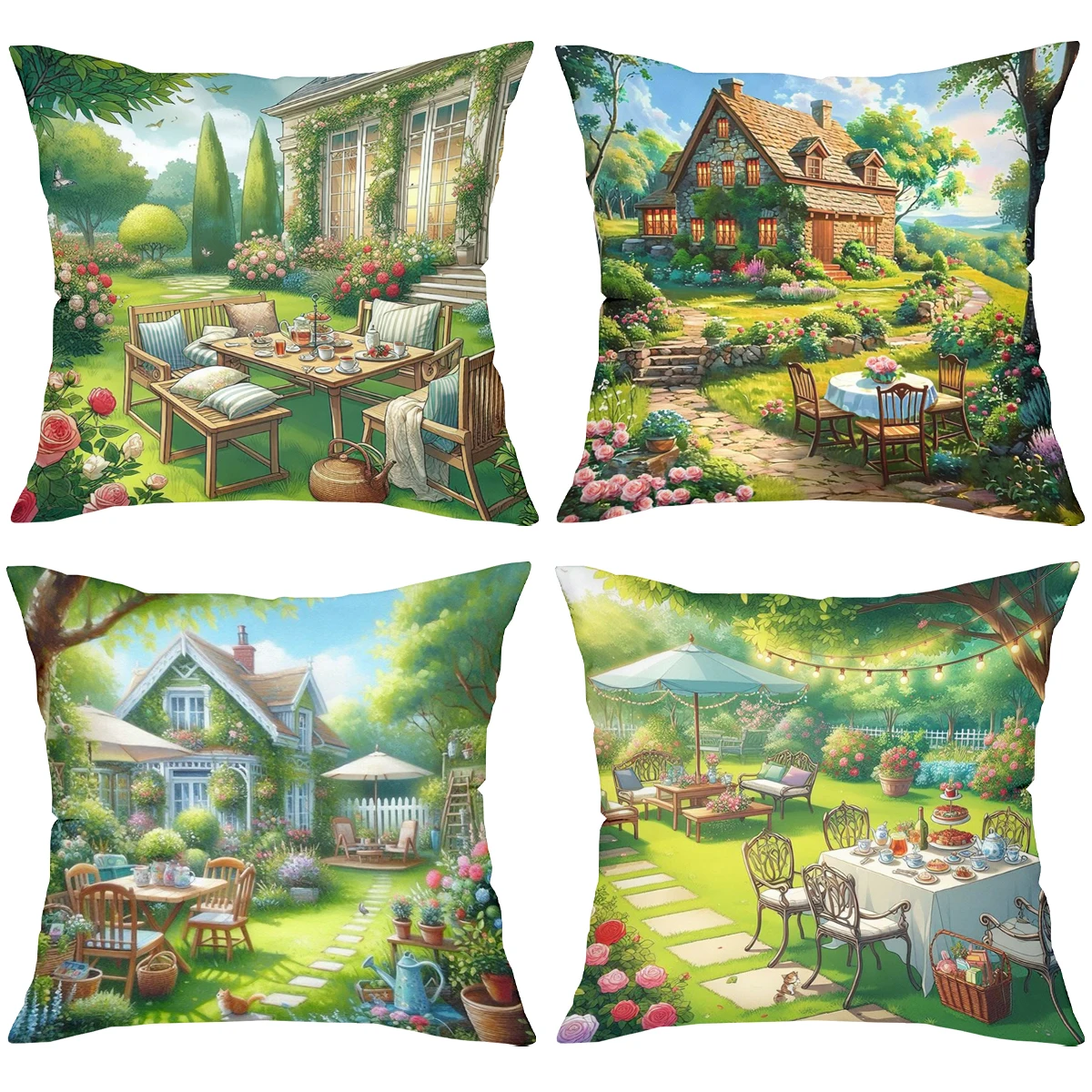 Enchanting Garden Scene Printed Cushion Covers Decor Accents Polyester pillowcase, sofa decorative cushion cov Headboard Pillow