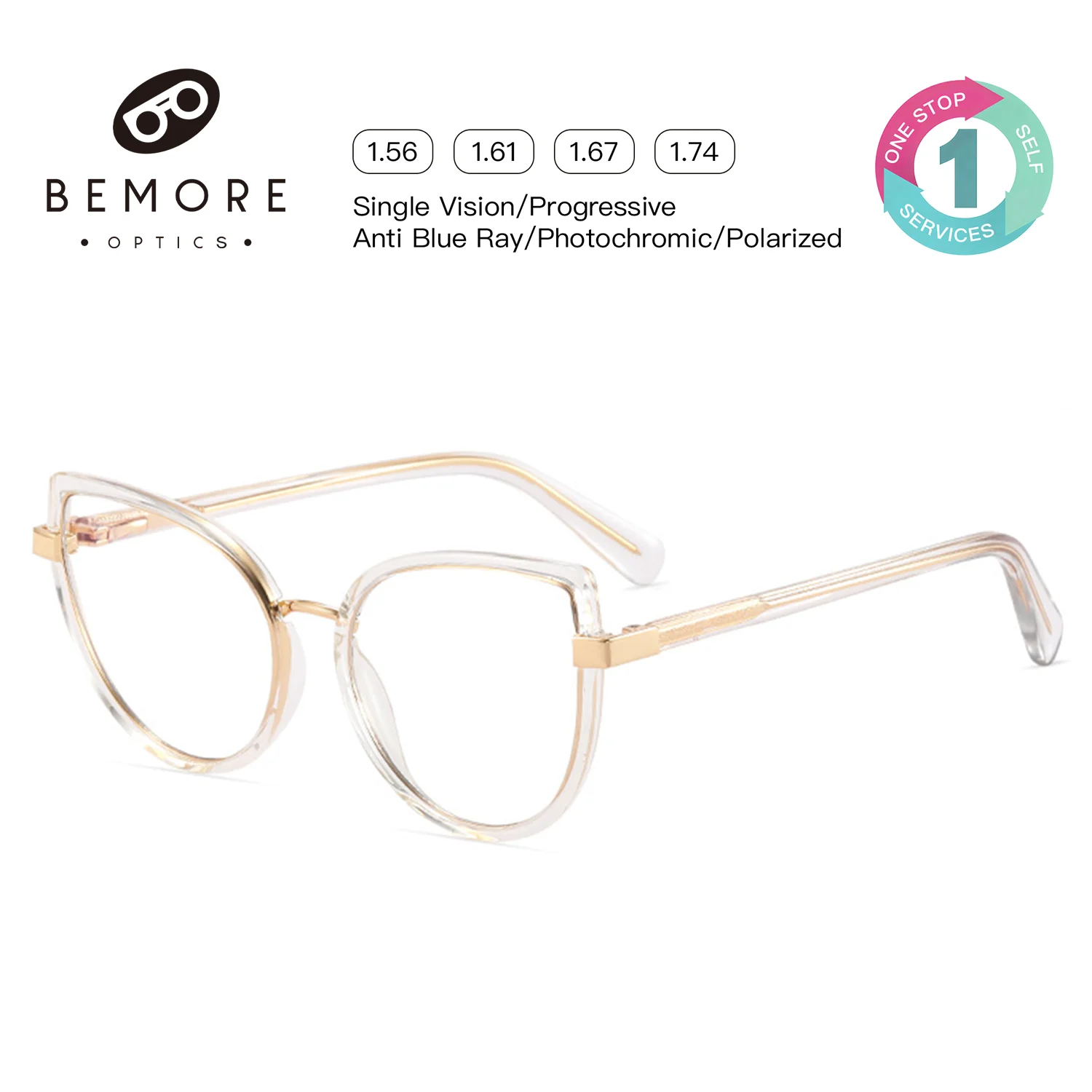 bemore-tr90-ブルーライトカットリーディンググラス（度付き）、女性近視用、度数調整可能