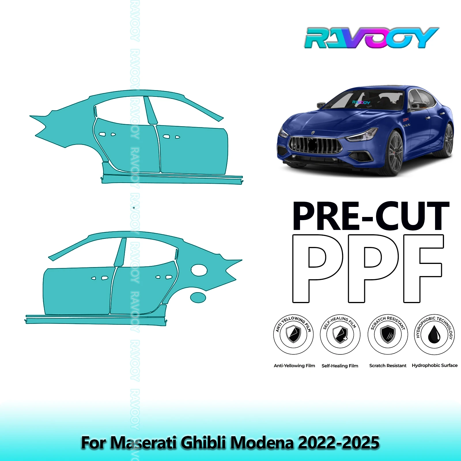 

For Maserati Ghibli Modena 2022-2025 8.5mil Clear Matte Pre-Cut PPF Door & A/B Pillar Kit TPU Paint Protection Film Set