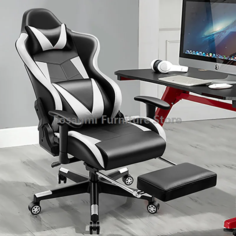 Racing Style Leather Gaming Chair with Adjustable Armrests Reclining Home Office Computer Chair Ergonomic Stylish Gamer PC Chair