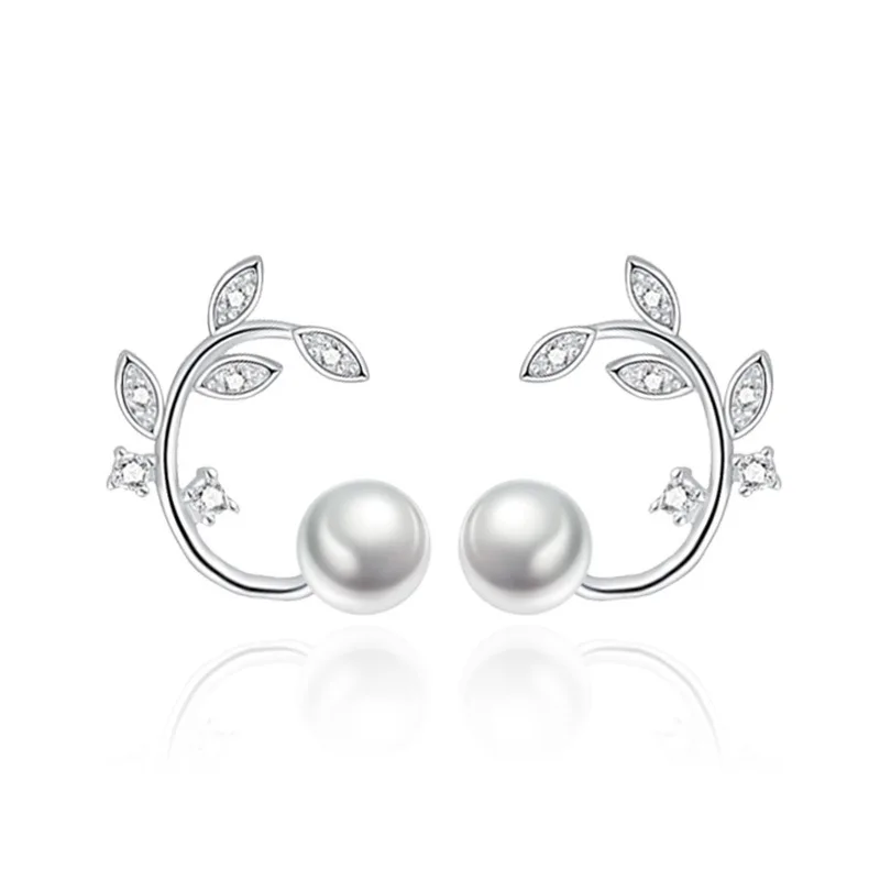 

925 Sterling Silver Wreath Pearl Stud Earrings For Women Luxury Jewelry Friends Gift Accessories Cheap Things With