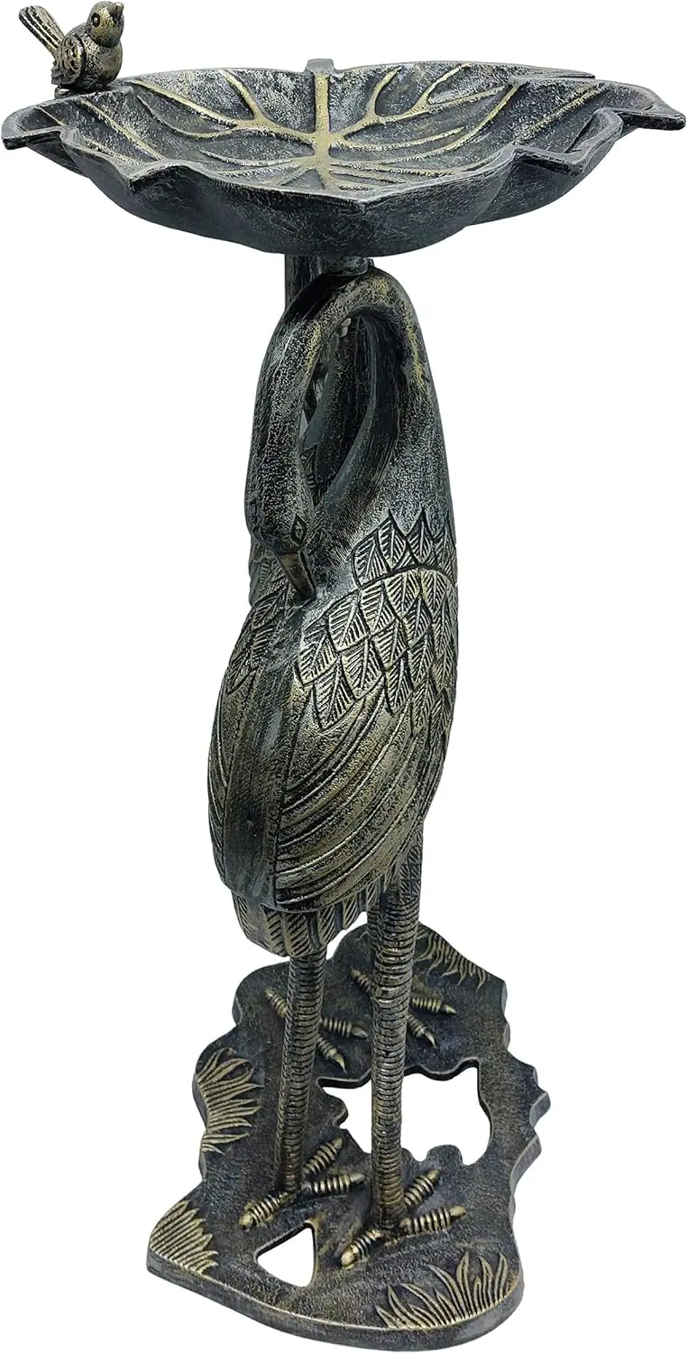 30インチ鋳造アルミニウム製ツインクレーンバードバス（リーフボウル付き、シルバーまたはゴールド）