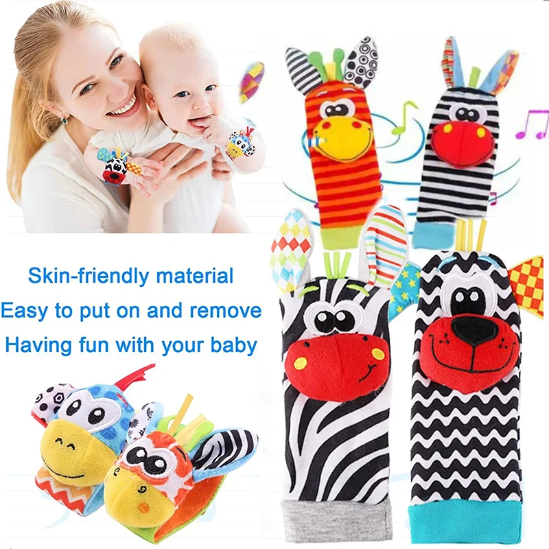 Infant Socks Wrist Rattle Toys Baby Toys 0 12 Months Newborn Cartoon Animal Plush Socks Wrist Strap Rattle For Baby Girls Boys