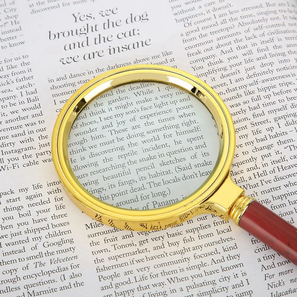 مقبض خشبي قابل للفصل 10X المكبر البلاستيك مطلية بالذهب الإطار مطلي فو الخشب الحبوب المحمولة العدسة المكبر المحمول