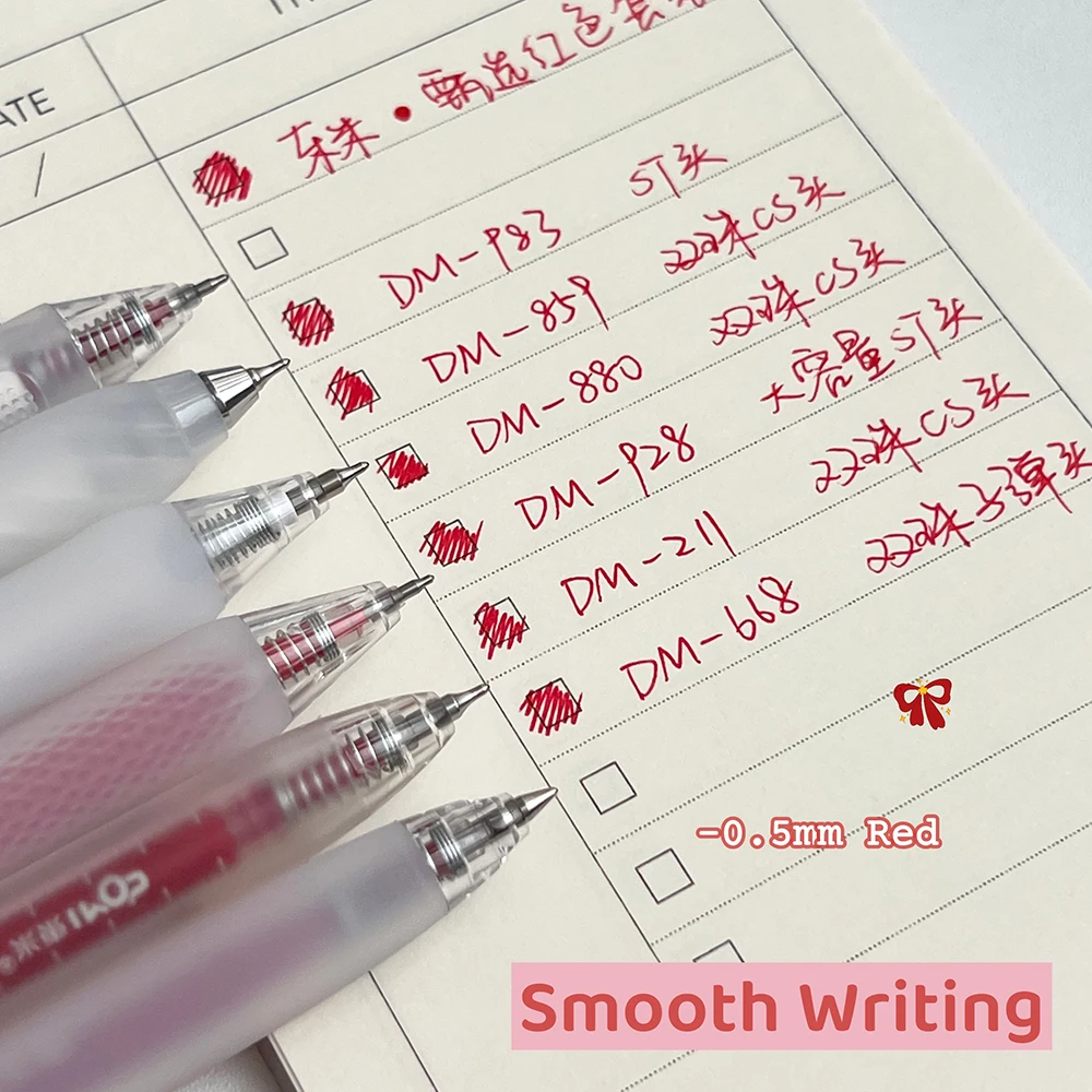 6 Pcs Red Gel Pens Gift Box 0.5mm Creative Quick-Dry Pen Red Correction Marking Writing Pens Bow Design Teacher Gifts