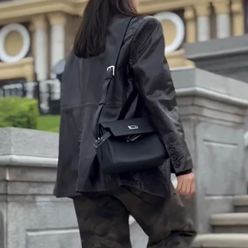 Casaco feminino solto americano retrô de comprimento médio eepskin Couro Jaet outono 2024 novo Sle Iphirem Fur ket Detalhe Com...