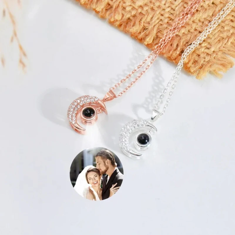 Custom Projection Photo Necklace Trendy Star Moon Necklace for Women Moon Projection Pendant Necklace Accessories Valentine Gift