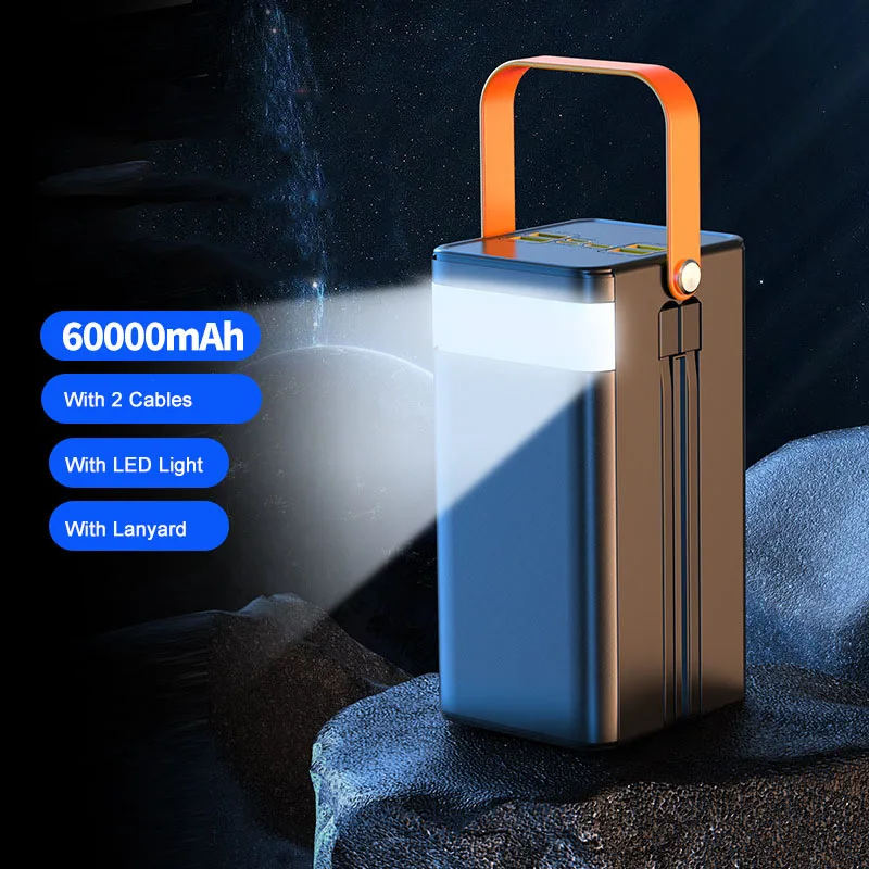 Portable Large Capacity Power Bank 60000mAh 120W Fast Charging With Cable USB C External Spare Battery For iPhone Samsung Xiaomi