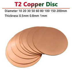 Thickess 0.5 0.8 1mm T2 Copper Disc Round Plate Solid Copper Sheet Plate Diameter 10 20 30 50 60 80 100 150 200mm